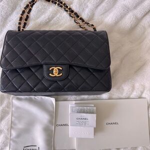 Authentic Chanel Large Classic Handbag
In Grained Calfskin & Gold-Tone Metal